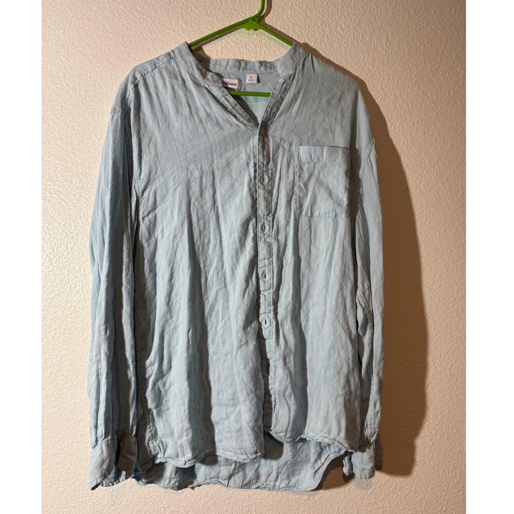 Caribbean Men's Size XL Linen Rayon Blend Light Blue Long Sleeve Button-Up Shirt